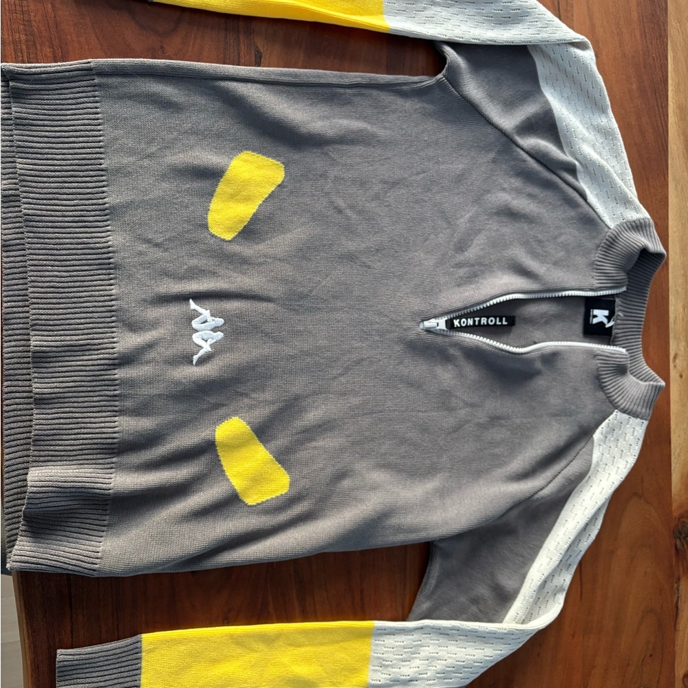 Kappa Gray and Yellow Zip-Up Sweater